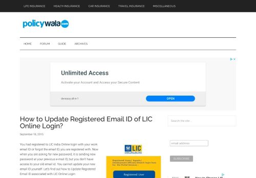 
                            1. How to Update Registered Email ID of LIC Online Login? - PolicyWala ...