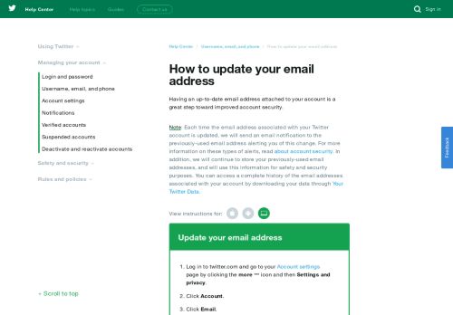 
                            6. How to update your email address - Twitter support