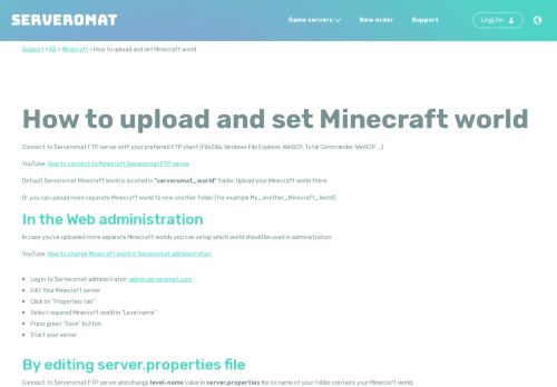 
                            7. How to upload and set Minecraft world - Serveromat - Free Minecraft ...