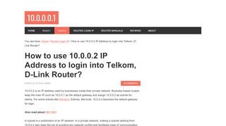 
                            8. How to use 10.0.0.2 IP to login into Telkom, D-Link Router? - 10.0.0.0.1