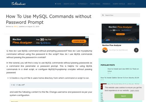 
                            9. How To Use MySQL Commands without Password Prompt – TecAdmin