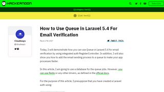 
                            8. How to Use Queue in Laravel 5.4 For Email Verification - Hacker Noon