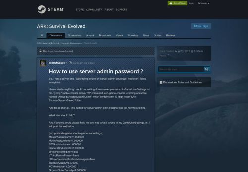 
                            8. How to use server admin password ? :: ARK: Survival Evolved General ...