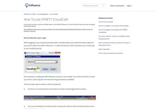 
                            9. How To Use SYNETY (CloudCall) - Influence Limited