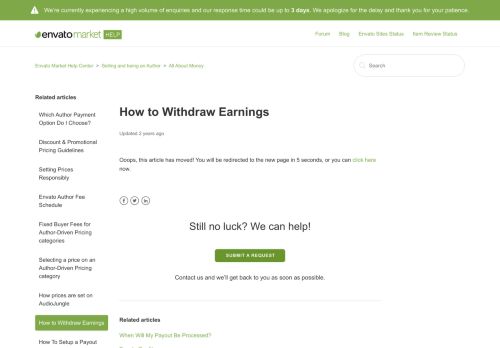 
                            6. How to Withdraw Earnings – Envato Market Help Center