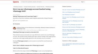 
                            2. How was my whatsapp account hacked using whatsapp web? - Quora