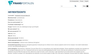 
                            12. Høyrentekonto - Deposits product details page – Finansportalen