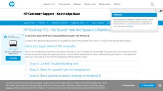 
                            8. HP Desktop PCs - No Sound from the Speakers (Windows 8) | HP ...