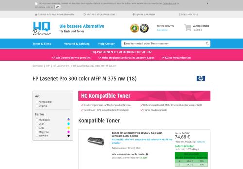 
                            11. HP LaserJet Pro 300 color MFP M 375 nw Toner online kaufen bei HQ ...