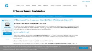 
                            7. HP Notebook PCs - Computer Does Not Start (Windows 7, Vista, XP ...