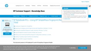 
                            1. HP Notebook PCs - Using HP SimplePass Fingerprint ...