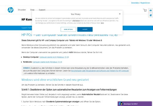 
                            10. HP PCs - Der Computer startet unvermittelt neu (Windows 10, 8 ...
