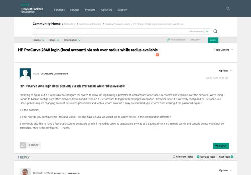 
                            12. HP ProCurve 2848 login (local account) via ssh ove... - Hewlett ...