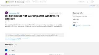 
                            7. HP SimplePass Not Working after Windows 10 upgrade - Microsoft ...