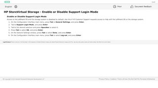 
                            2. HP StoreVirtual Storage - Enable or Disable Support Login Mode