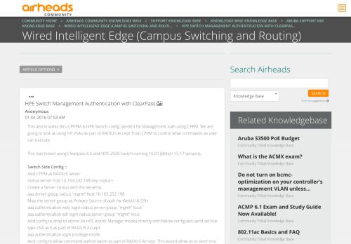 
                            13. HPE Switch Management Authentication with ClearPass - Airheads ...