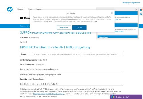 
                            8. HPSBHF03576 Rev. 3 - Intel AMT MEBx Umgehung - HP Support