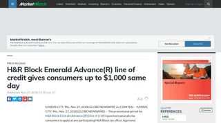 
                            12. H&R Block Emerald Advance(R) line of credit gives consumers up to ...