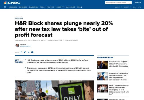 
                            9. H&R Block shares plunge nearly 20% after new tax law takes 'bite' out ...