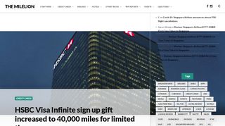
                            12. HSBC Visa Infinite sign up gift increased to 40,000 miles for limited ...