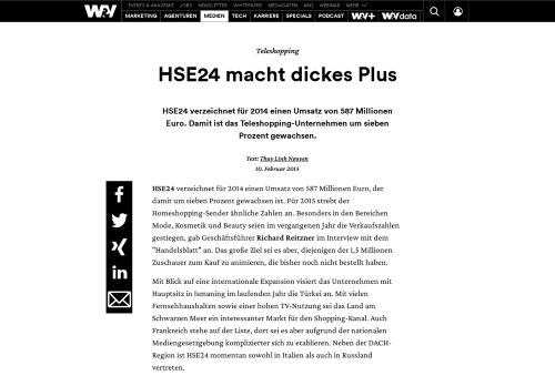 
                            12. HSE24 macht dickes Plus | W&V