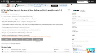 
                            8. HT Media/Desi Martini - Content Writer- Bollywood/Hollywood Domain ...