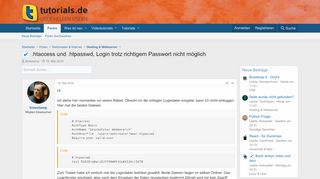 
                            1. .htaccess und .htpasswd, Login trotz richtigem Passwort nicht ...