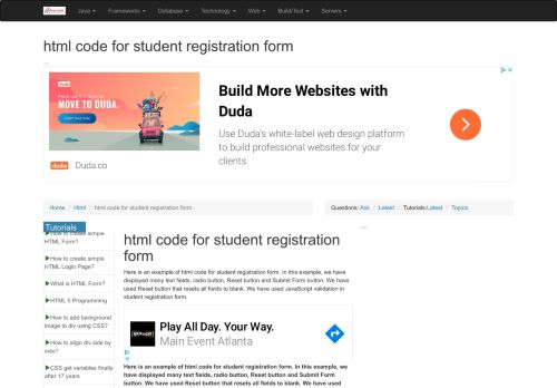 
                            3. html code for student registration form - RoseIndia