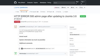 
                            10. HTTP ERROR 500 admin page after updating to Joomla 3.8 · Issue ...