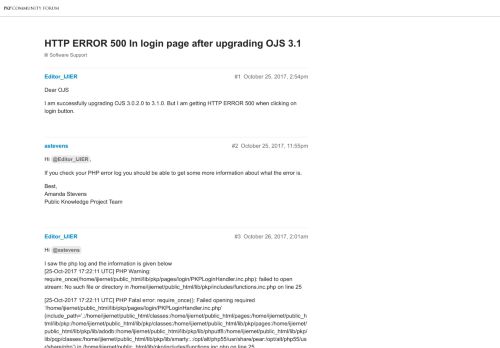 
                            13. HTTP ERROR 500 In login page after upgrading OJS 3.1 - PKP ...