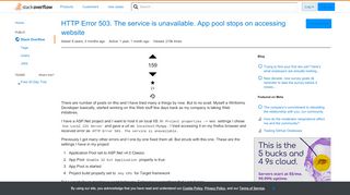 
                            9. HTTP Error 503. The service is unavailable. App pool stops on ...