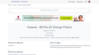 
                            11. Huawei B310s-22 Orange Flybox Default Router Login and Password