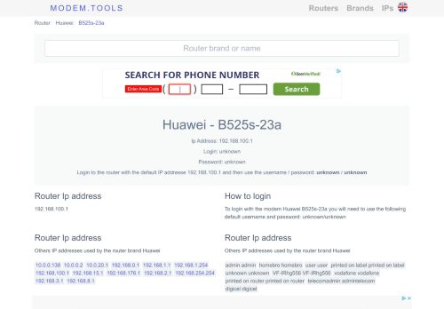 
                            5. Huawei B525s-23a Default Router Login and Password - Modem.Tools