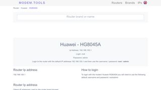 
                            8. Huawei HG8045A Default Router Login and Password - Modem.Tools