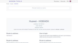 
                            8. Huawei HG8045H Default Router Login and Password - Modem.Tools