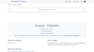 
                            6. Huawei HG8245A Default Router Login and Password - Modem.Tools