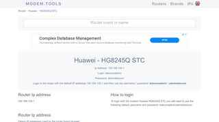 
                            9. Huawei HG8245Q STC Default Router Login and Password