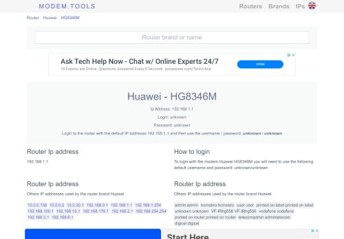 
                            4. Huawei HG8346M Default Router Login and Password - Modem.Tools