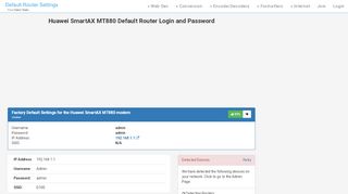 
                            4. Huawei SmartAX MT880 Default Router Login and Password