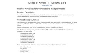 
                            10. Huawei Wimax routers vulnerable to multiple threats - A slice of Kimchi ...