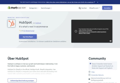 
                            12. HubSpot – E-Commerce-Plugins für Online-Stores – Shopify App Store