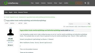 
                            6. huge problem hooks newSurveySettings and ... - LimeSurvey