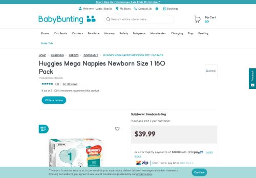 
                            10. Huggies Ultimate Nappies - Mega - Newborn - Size 1 - 160 Pack ...