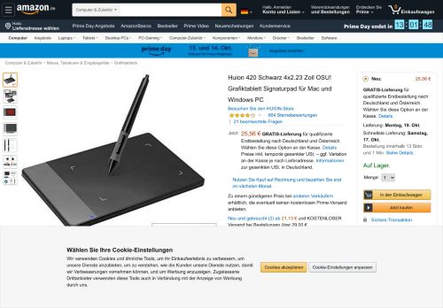 
                            12. Huion 420 Schwarz 4x2.23 Zoll OSU! Grafiktablett: Amazon.de ...