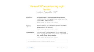 
                            11. HUIT Status - Harvard XID experiencing login issues - Statuspage