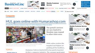 
                            8. HUL goes online with Humarashop.com - The Hindu Business Line