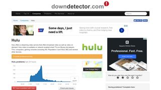 
                            13. Hulu down? Current outages and problems | Downdetector