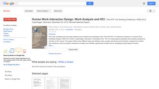 
                            11. Human Work Interaction Design. Work Analysis and HCI: Third IFIP ...