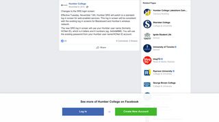 
                            6. Humber College - Changes to the SRS login screen:... | Facebook