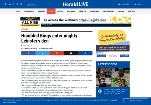 
                            12. Humbled Kings enter mighty Leinster's den - HeraldLIVE